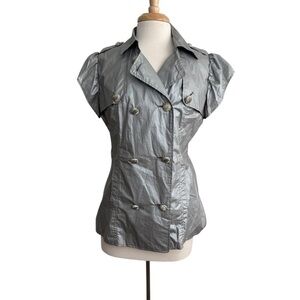 Vertigo Paris Silver Double-Breasted Cap Sleeves Top Size Large